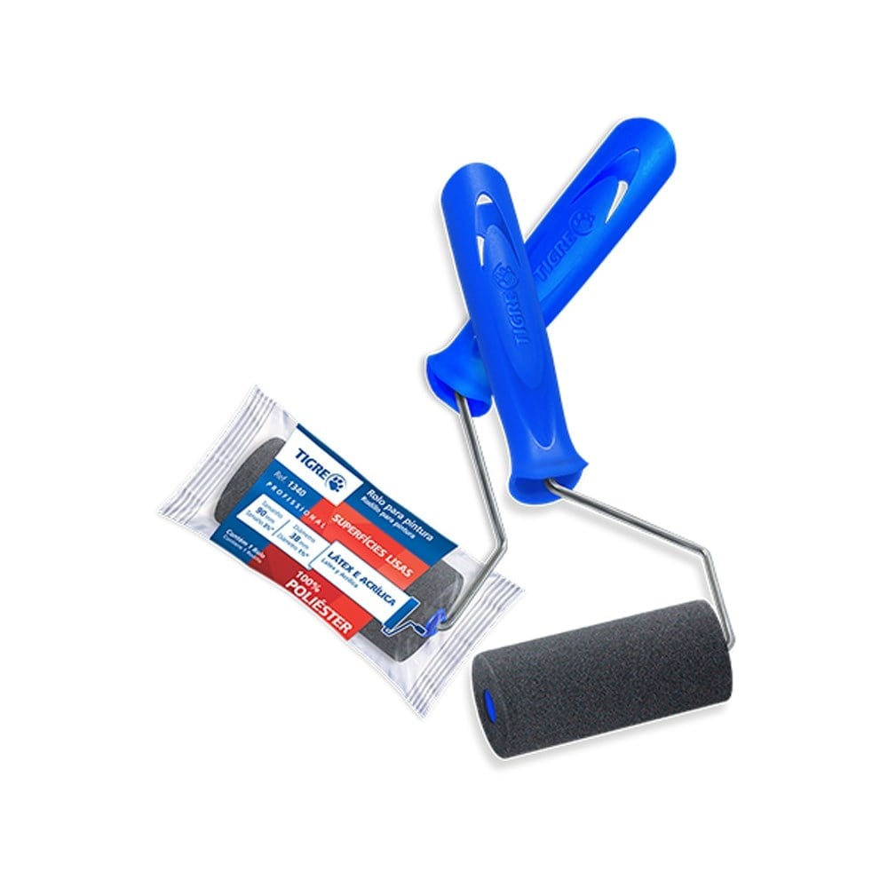 Rolo Poliéster Tigre Cinza 09cm com Cabo 61340090