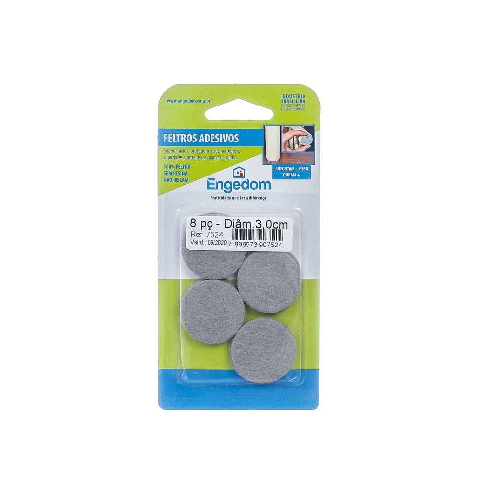 Feltro AA Engedom Cinza Redondo 3.0cm 8 Peças 7524