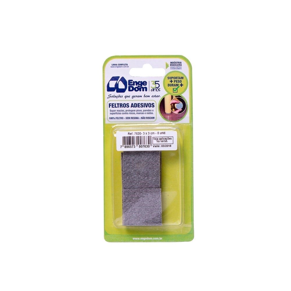 Feltro AA Engedom Cinza Quadrado 3.0x3.0 8 Peças 7630