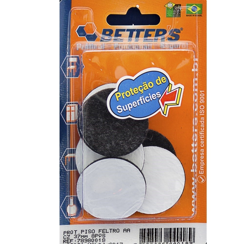 Feltro AA Better Cinza Redondo 37x3 8 Peças BRIBTS000018
